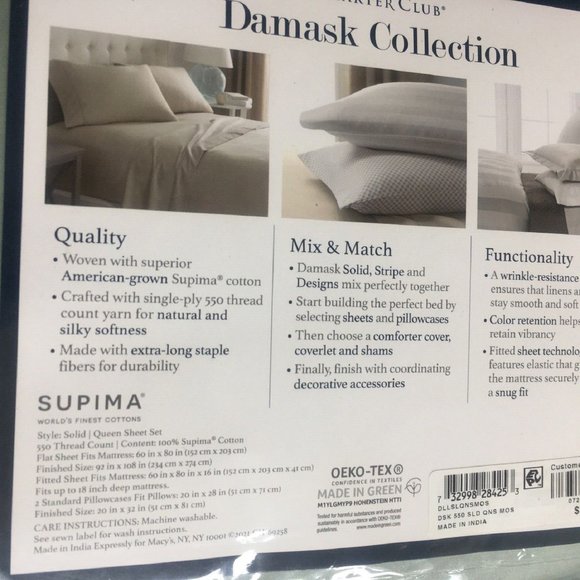 new GREEN Charter Club Damask Solid 550 TC 100% Supima Cotton QUEEN Sheet Set - Picture 3 of 9